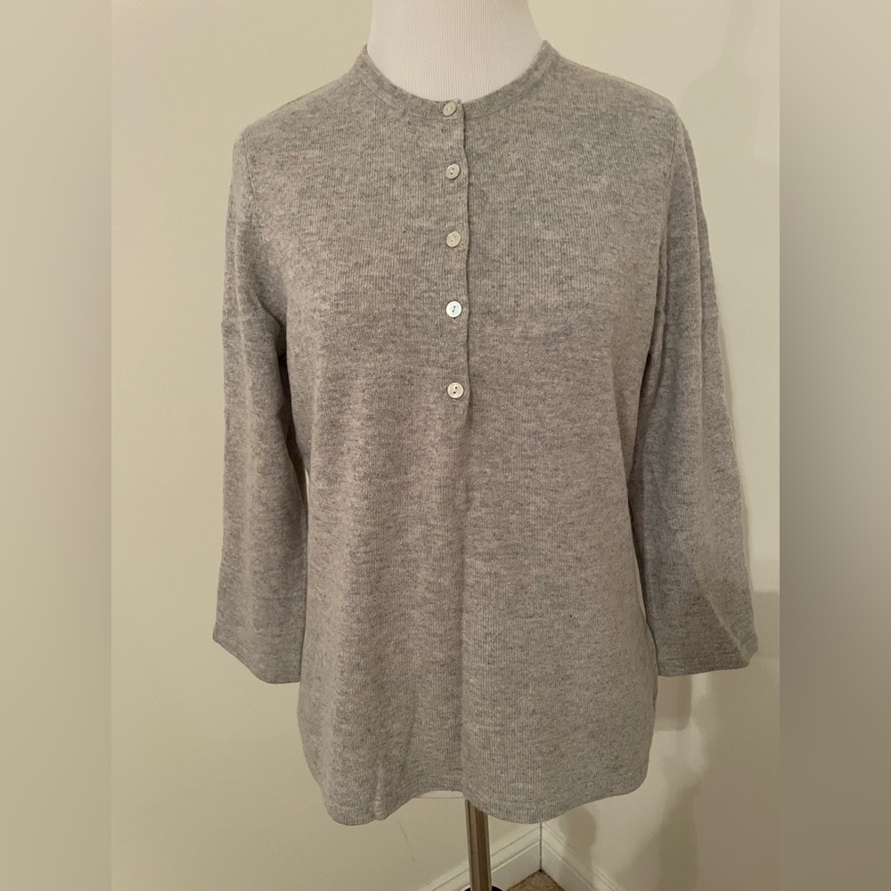 Lands’ End Cashmere 3/4-Sleeve Henley Sweater